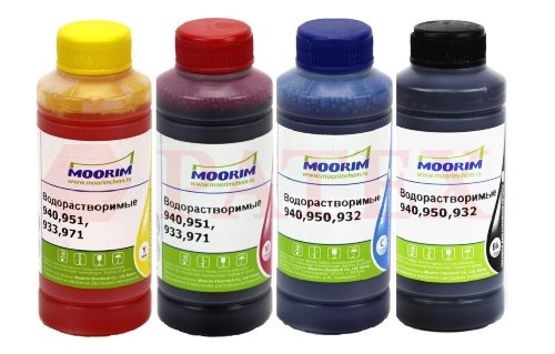 Комплект чернил Moorim для HP 940, 950, 932, 4х100 мл. водорастворимые Комплект чернил Moorim для принтера HP 940, 950, 932, 4х100 мл.